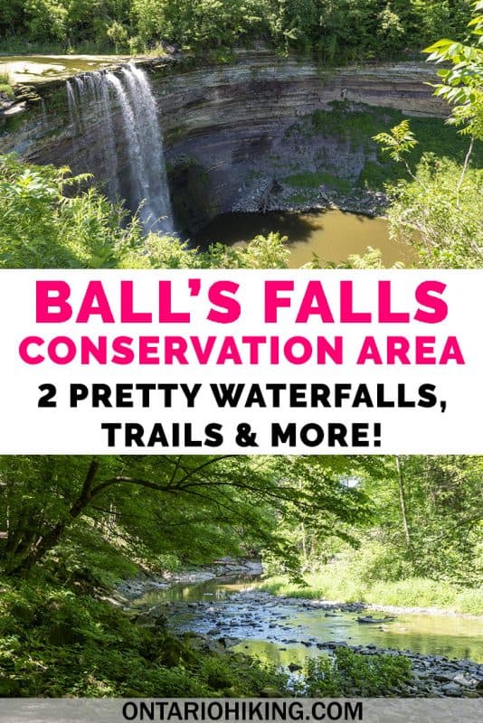Ball's Falls Conservation Area in the Niagara Region has two pretty waterfalls, scenic hiking trails, and a heritage village. Did you know that Ball's Falls was once a historic town turned ghost town? I'll show you how to spend an amazing day here! #BallsFalls #ConservationArea #Ontario #Canada #Hiking #Waterfalls