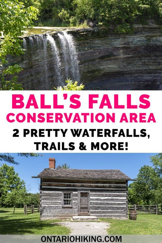 Ball's Falls Conservation Area in the Niagara Region has two pretty waterfalls, scenic hiking trails, and a heritage village. Did you know that Ball's Falls was once a historic town turned ghost town? I'll show you how to spend an amazing day here! #BallsFalls #ConservationArea #Ontario #Canada #Hiking #Waterfalls