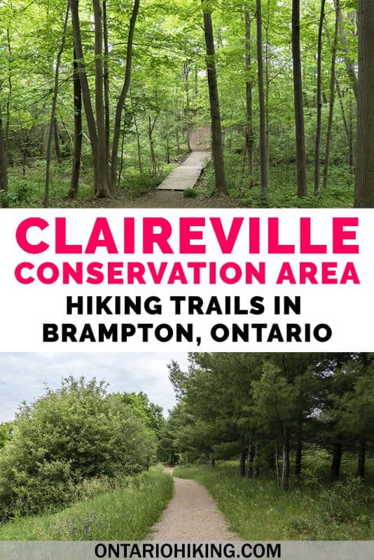 Claireville Conservation Area is one of the best places to go hiking in Brampton, Ontario. There are many side trails and varying scenery, like forests, wetlands, rolling hills, meadows, and creeks. Here's how to take a day hike in Brampton. #Hiking #Ontario #Canada #Brampton #HikingTrails