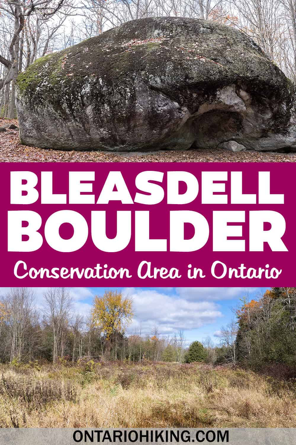 Bleasdell Boulder Conservation Area is home to one of the largest known glacial erratics in North America and a beautiful loop hiking trail.