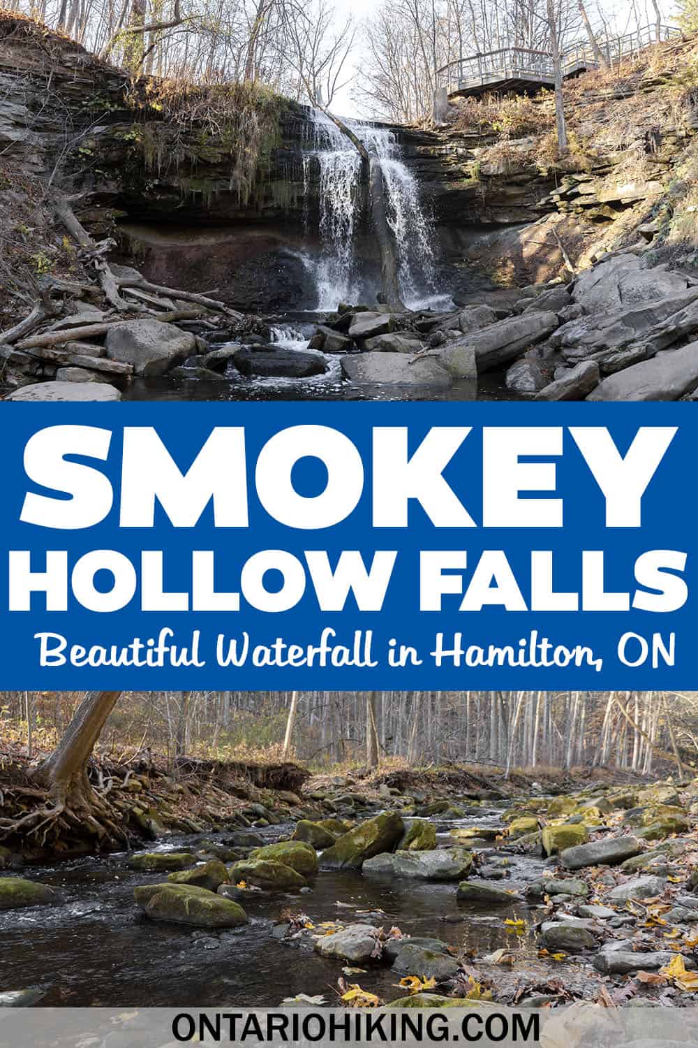 Smokey Hollow Waterfall is a beautiful place to go for a hike in Waterdown, ON (Hamilton). See the gorgeous falls and hike the Bruce Trail.